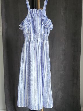 Blue & White Striped Ruffle Sundress